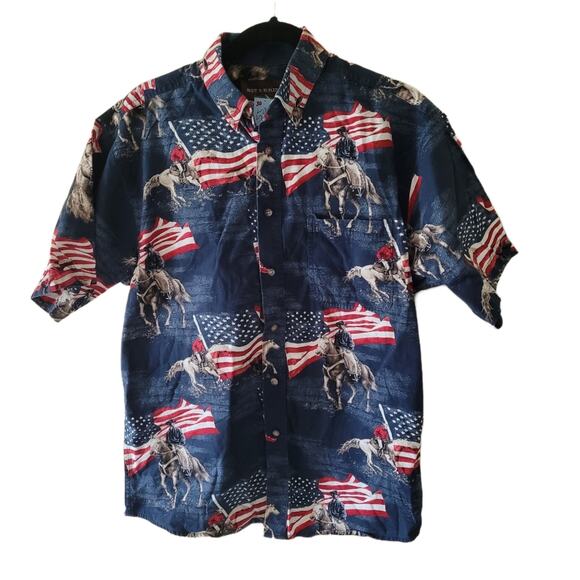 Bit & Bridle Patriotic Horseman Men's Short Sleeve Shirt size Medium - Picture 1 of 8